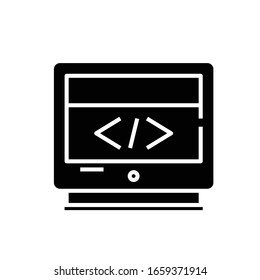 Icono negro de información de computadora, ilustración conceptual, símbolo plano vectorial, signo de glifo.