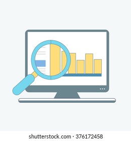 Computer with infographic. Business concepr. Vector illustration.