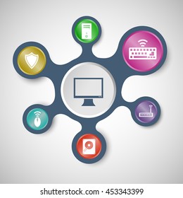 Computer infographic templates with connected metaballs, stock vector