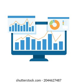 computer with infographics on white background