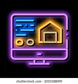 Computerinformationen über Leuchtzeichen des Hausneons Vektor. Leuchtende Icon-Computerinformationen über Hauszeichen. transparente Symbolillustration