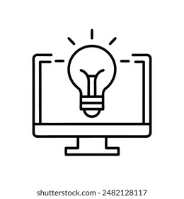 Computer Innovation logo design. Creative minimalist monitor and bulb idea combination concept. Modern tech symbol design.