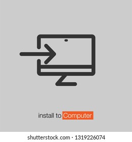 İnstall computer, install application on computer, computer with arrow