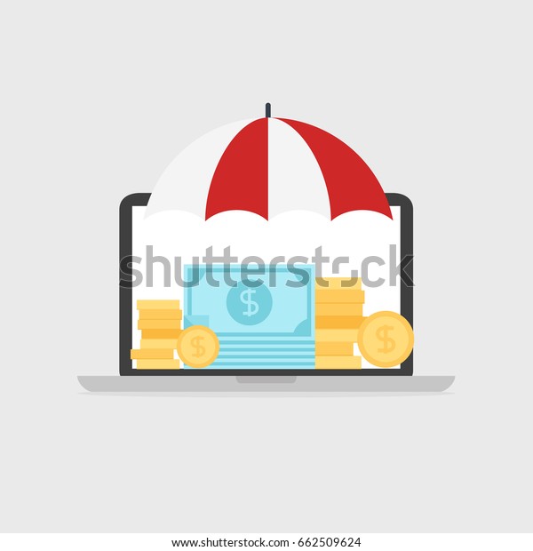 Computer with Insurance, business concept,\
Vector illustrator