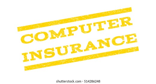 Computer Insurance watermark stamp. Text tag between parallel lines with grunge design style. Rubber seal stamp with scratched texture. Vector yellow color ink imprint on a white background.