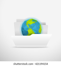 Computer interface folder vector illustration. Open folder illustration. Earth