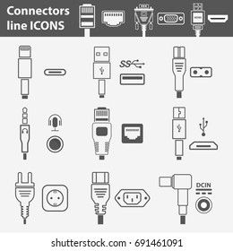 Computer interface ports vector icon set