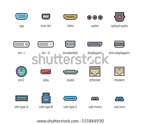 Computer interface ports vector icon set