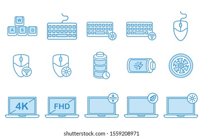 Computer Interface set with filled blue style icon pack 2 for mobile app and web. Vector Illustration
