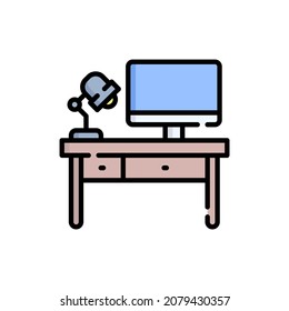 Pasos de color de iconos de computadora, interior, lugar de trabajo