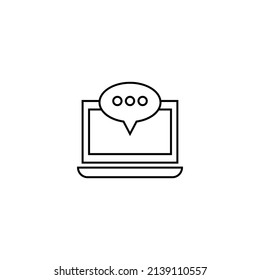 Concepto de informática, internet y comunicación. Signo monocromo moderno en estilo plano. Adecuado para sitios web, tiendas, libros, etc. Icono de línea de línea de línea punteada dentro de la burbuja de voz en el monitor de portátil 