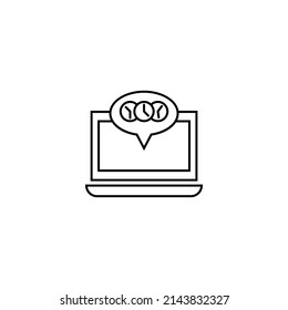 Computer, internet and communication concept. Modern monochrome sign in flat style. Suitable for web sites, stores, books etc. Line icon of clocks inside of speech bubble on laptop monitor 