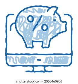 Computer Internet Deposit sketch icon vector. Hand drawn blue doodle line art isolated symbol illustration