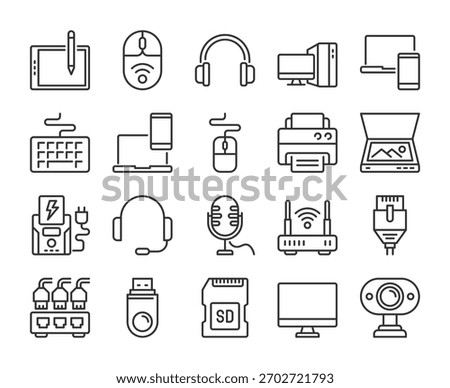 Computer and Internet icons. Computer equipment line icon set. Editable Stroke.