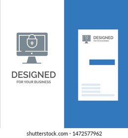 Computer, Internet, Lock, Security Grey Logo Design and Business Card Template