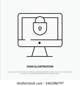 Computer, Internet, Lock, Security Line Icon Vector. Vector Icon Template background