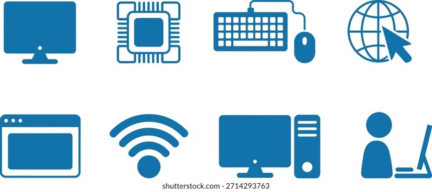 Ícone azul relacionado ao computador e à Internet