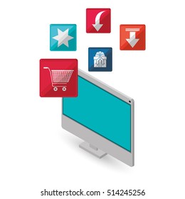 computer with internet related icons image 