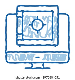 Computer Internet Safe Bank sketch icon vector. Hand drawn blue doodle line art isolated symbol illustration