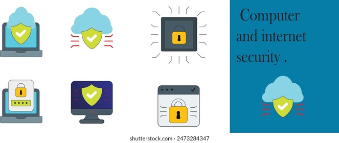 Computer and internet security symbols icons set. Modern outline elements, graphic design concepts.