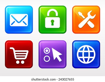 Computer and Internet Technology on Color Square Buttons