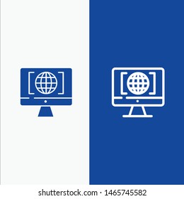 Computer, Internet, World, Big Think Line and Glyph Solid icon Blue banner Line and Glyph Solid icon Blue banner. Vector Icon Template background