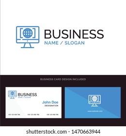 Computer, Internet, World, Big Think Blue Business logo and Business Card Template. Front and Back Design. Vector Icon Template background