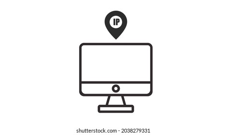 Computer IP Icon. Vector black and white editable flat illustration of a computer and an IP icon