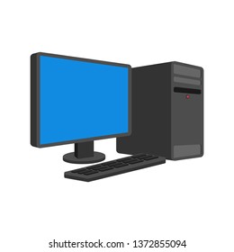 Computer isolated. PC Cartoon Style. data processor Vector