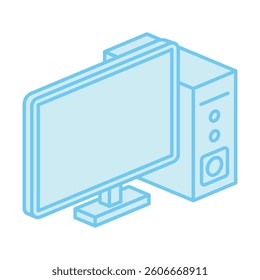 Computer isometric 3D blue color icon, mini illustration. use for modern concept, print, UI, UX kit, web and app development. Vector EPS 10, related to learning and education, science