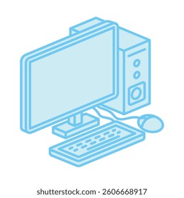 Computer isometric 3D blue color icon, mini illustration. use for modern concept, print, UI, UX kit, web and app development. Vector EPS 10, related to learning and education, science
