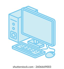 Computer isometric 3D blue color icon, mini illustration. use for modern concept, print, UI, UX kit, web and app development. Vector EPS 10, related to learning and education, science