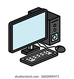 Computer isometric 3D color icon, mini illustration. use for modern concept, print, UI, UX kit, web and app development. Vector EPS 10, related to learning and education, science