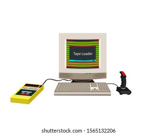 Computer joystick 90s. Rear and side view. Flat style. Vector illustration.