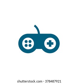 Computer joystick, console controller. Vector icon blue

