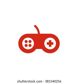 Computer joystick, console controller. Vector icon red
