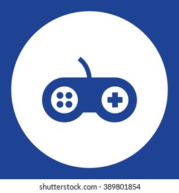 Computer joystick, console controller. Vector icon blue and white
