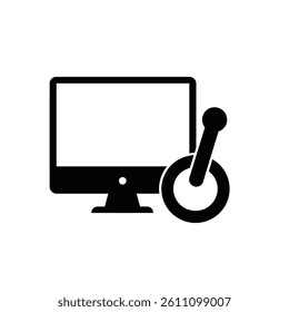 Computer With Joystick For Gaming Or Accessibility Vector Icon Black And White