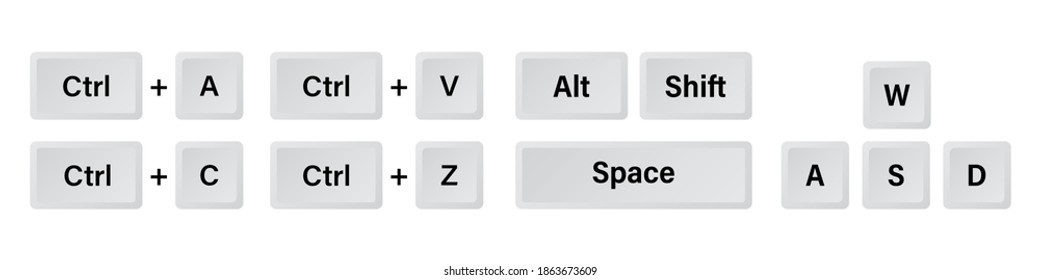 Computer Key Combinations. Set Of Key Combitations. Command Set Icons. Click Button. Computer Keyboard Button Set. Vector Graphic. EPS 10