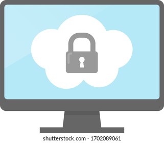 Computer with key icon and cloud