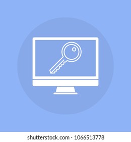 Computer with key icon. Vector illustration
