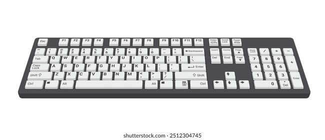 Computer Keyboard 3d front view in color black and white realistic vector illustration isolated on white background, eps