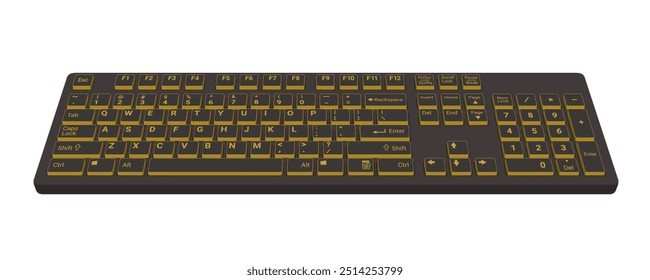 Computer Keyboard 3d front view in color black combined by gold realistic vector illustration isolated on white background, eps