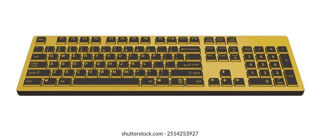 Computer Keyboard 3d front view in color gold combined by black realistic vector illustration isolated on white background, eps