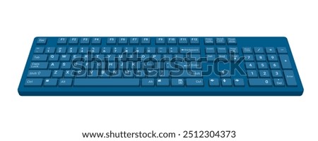 Computer Keyboard 3d front view in color blue realistic vector illustration isolated on white background, eps