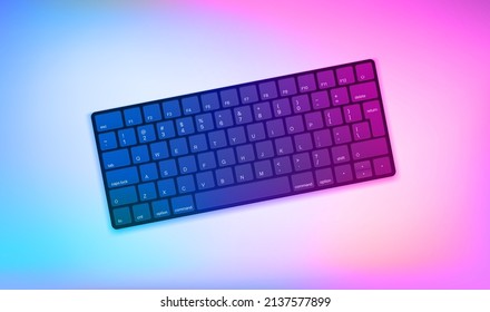 Computer keyboard. 3d vector illustration with holographic effect