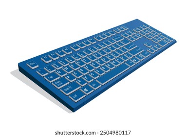 Computer Keyboard 3d view in color blue, realistic vector illustration isolated on white background, eps