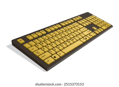 Computer Keyboard 3d view in color black and gold, realistic vector illustration isolated on white background, eps