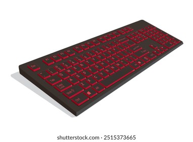 Computer Keyboard 3d view in color combined red by black, realistic vector illustration isolated on white background, eps