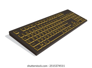 Computer Keyboard 3d view in color combined gold by black, realistic vector illustration isolated on white background, eps